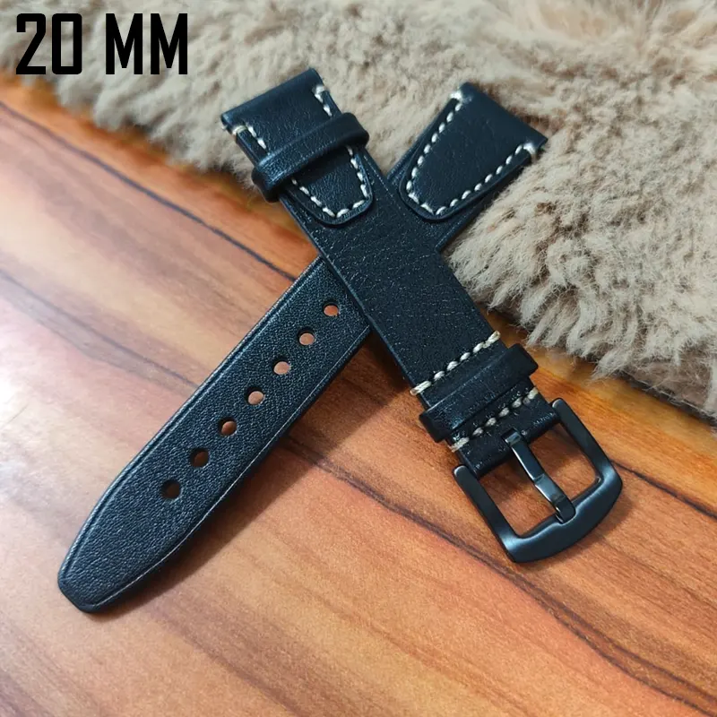 20mm Black Watch Strap Genuen Leather Premium Quality
